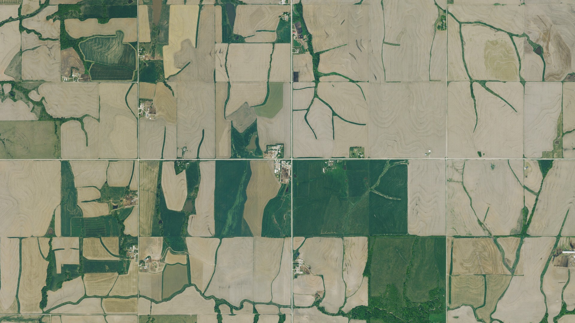 Aerial view of land around Center, Kansas