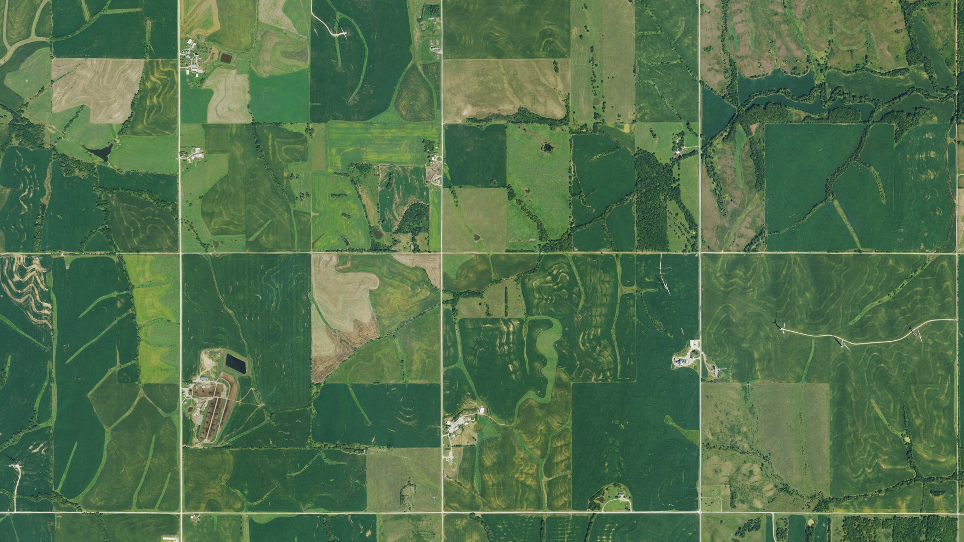 Aerial view of land around Harrison, Kansas