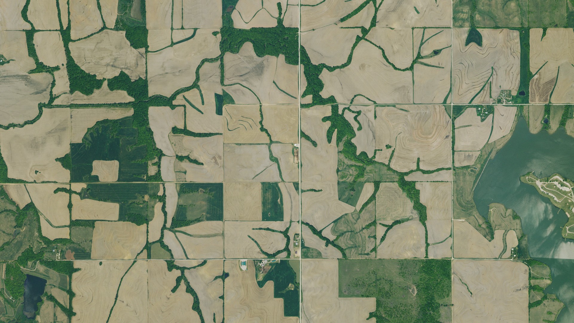 Aerial view of land around Home, Kansas