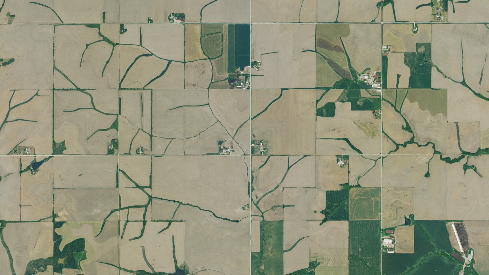 Aerial view of land around Marion, Kansas
