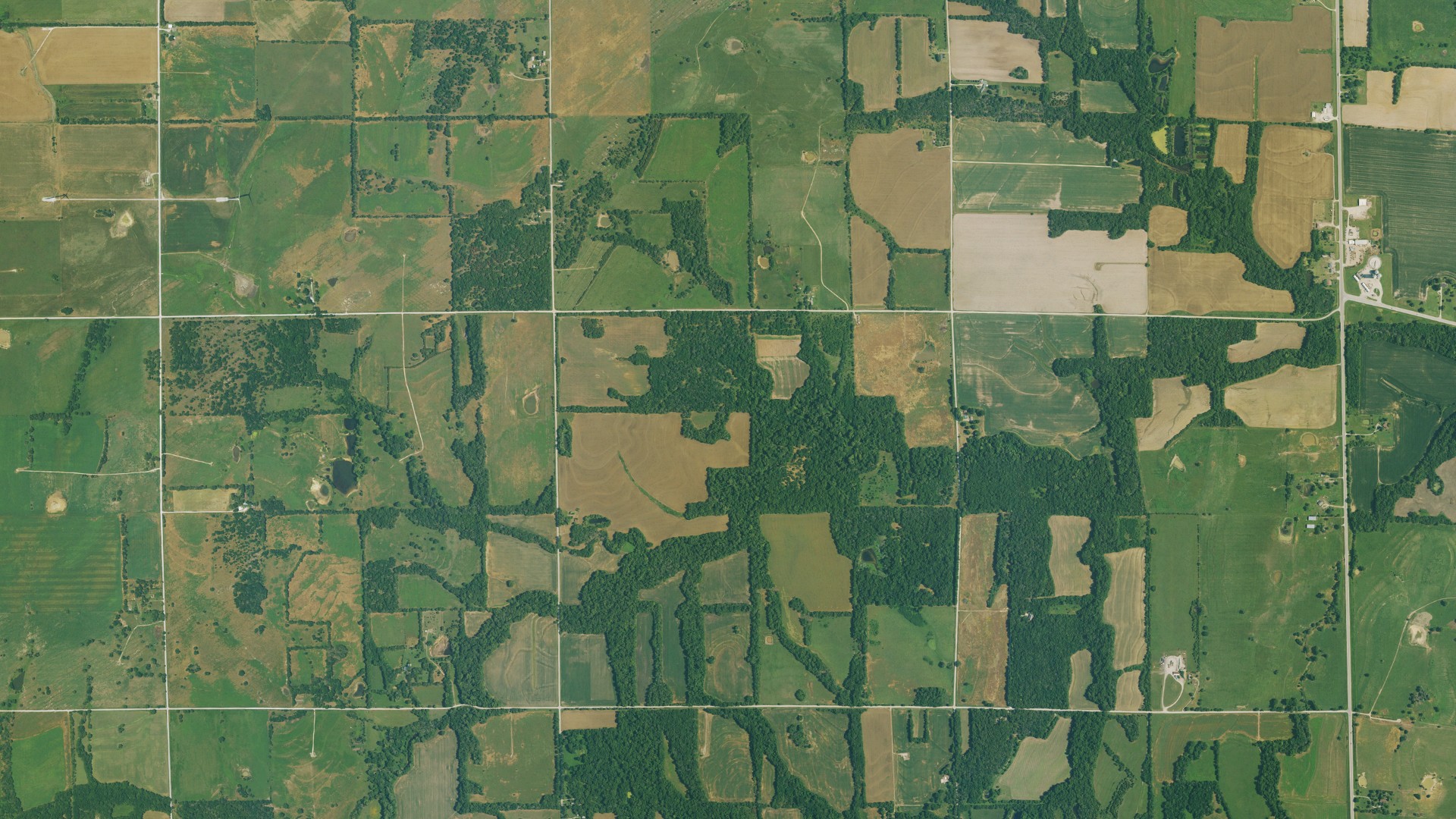 Aerial view of land around Centerville, Kansas