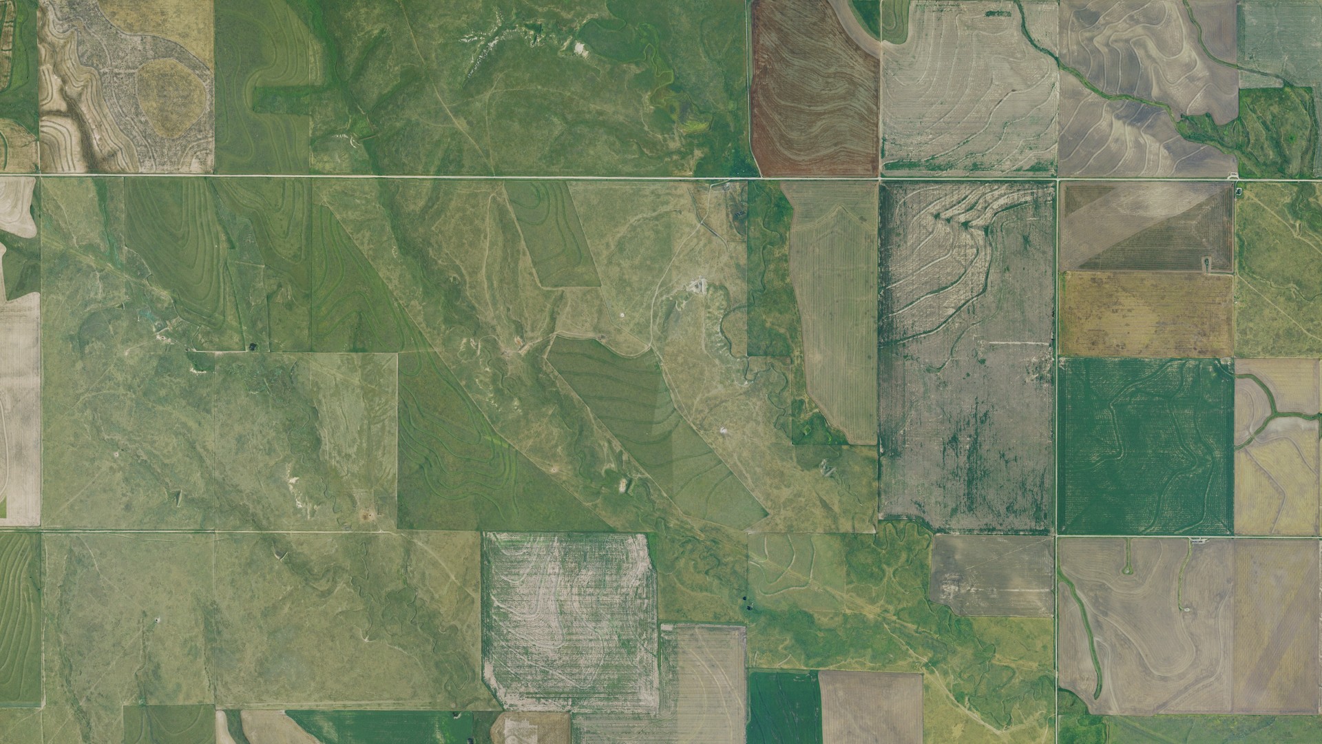 Natural-color aerial photograph of land around Johnson, Kansas
