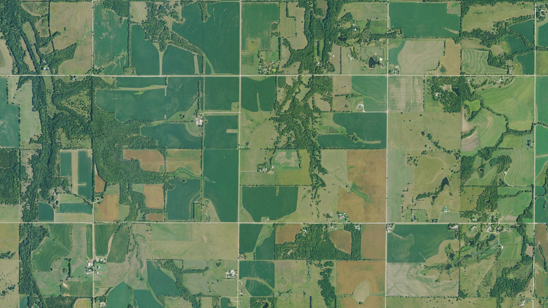 Aerial view of land around Elk, Kansas