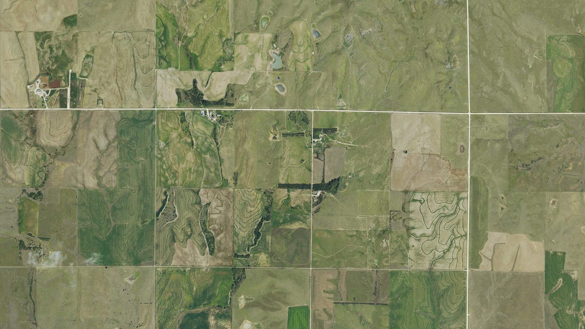 Aerial view of land around Delhi, Kansas
