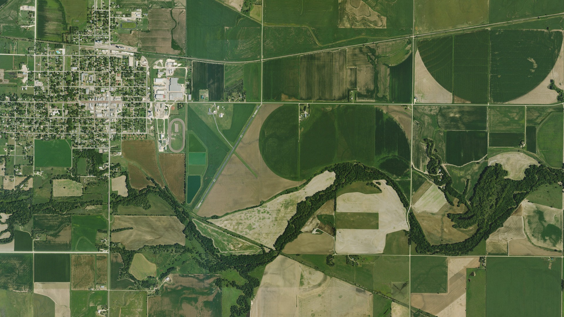 Aerial view of land around Penn, Kansas