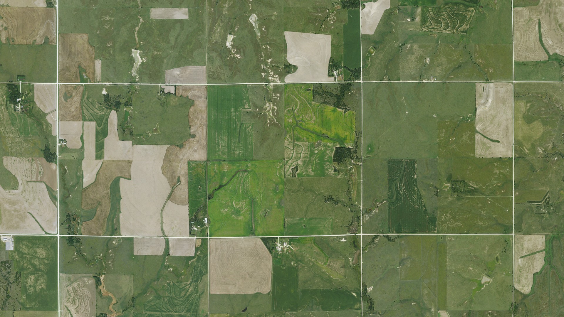 Aerial view of land around Round Mound, Kansas