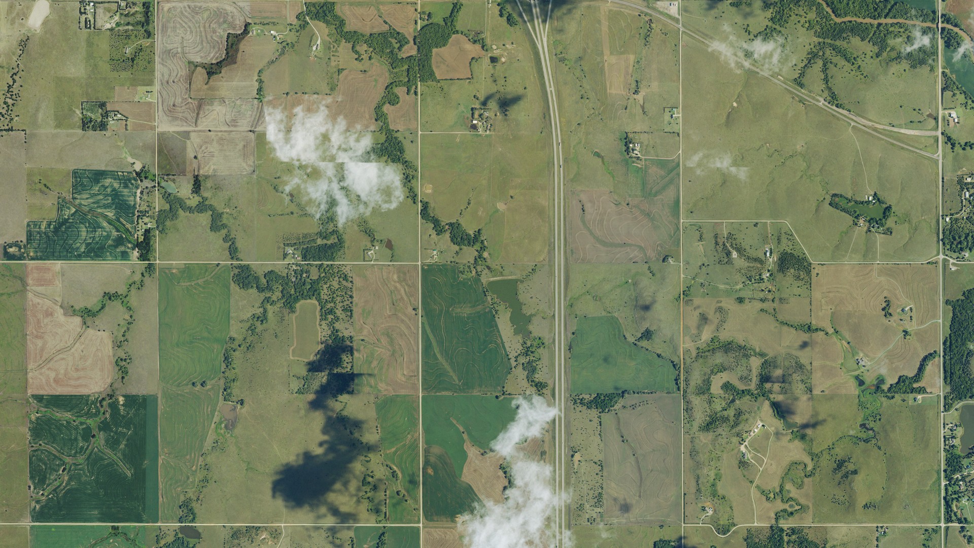 Aerial view of land around Bennington, Kansas