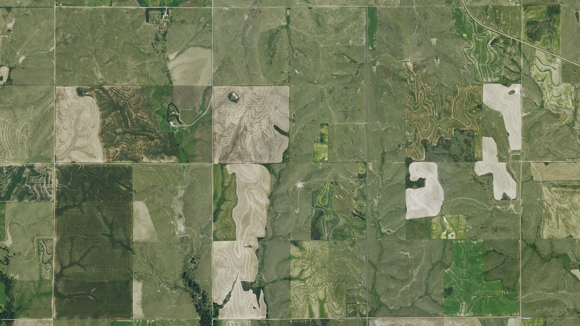 Aerial view of land around Beaver, Kansas