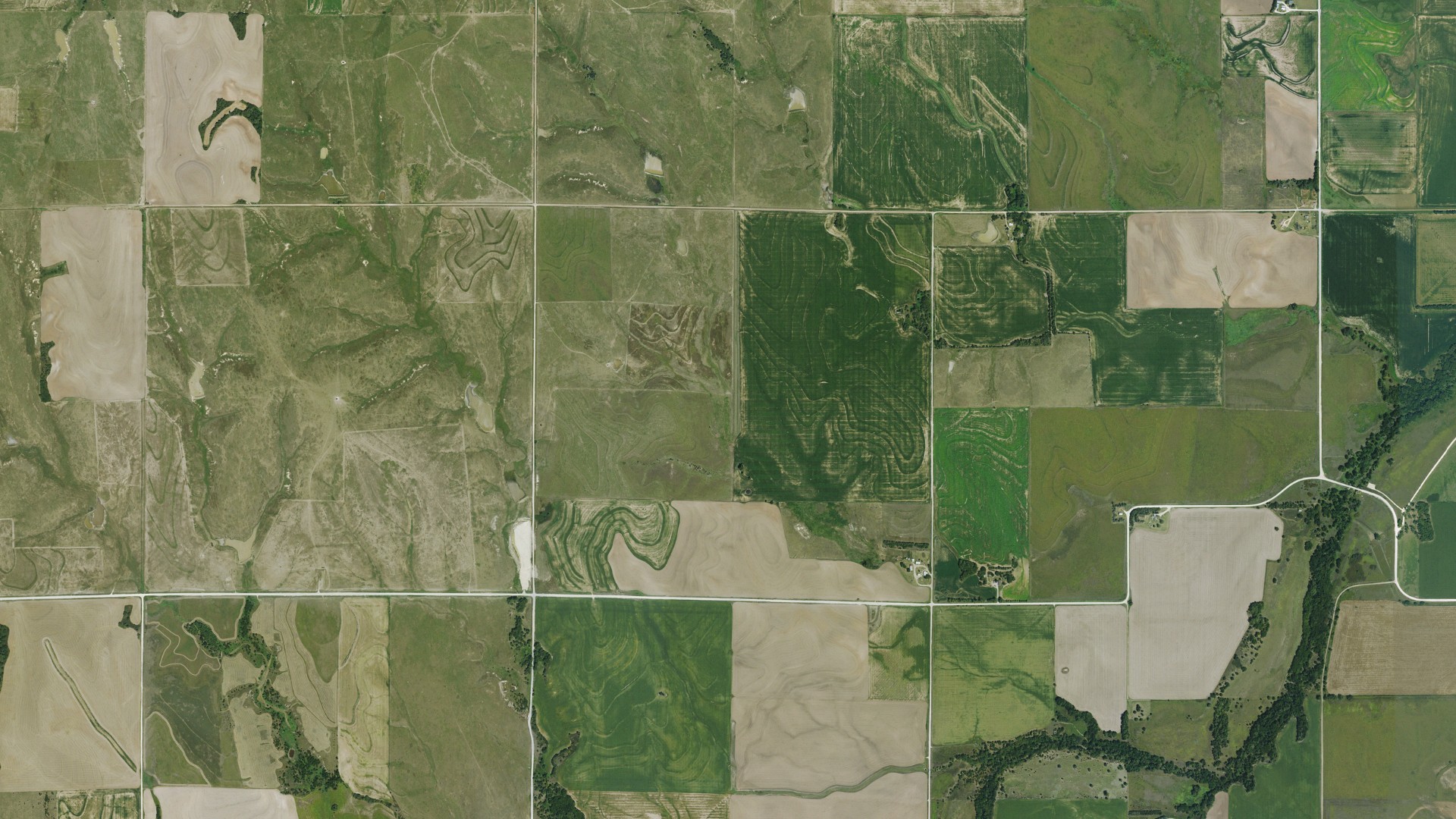 Aerial view of land around Bow Creek, Kansas