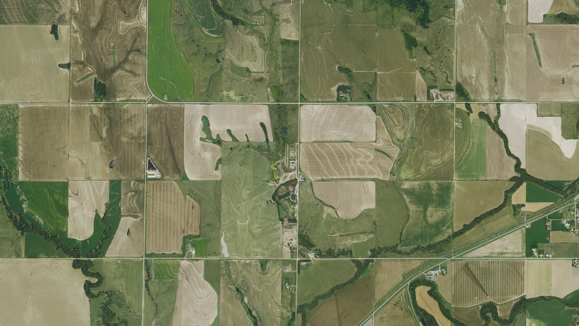 Aerial view of land around Long Island, Kansas