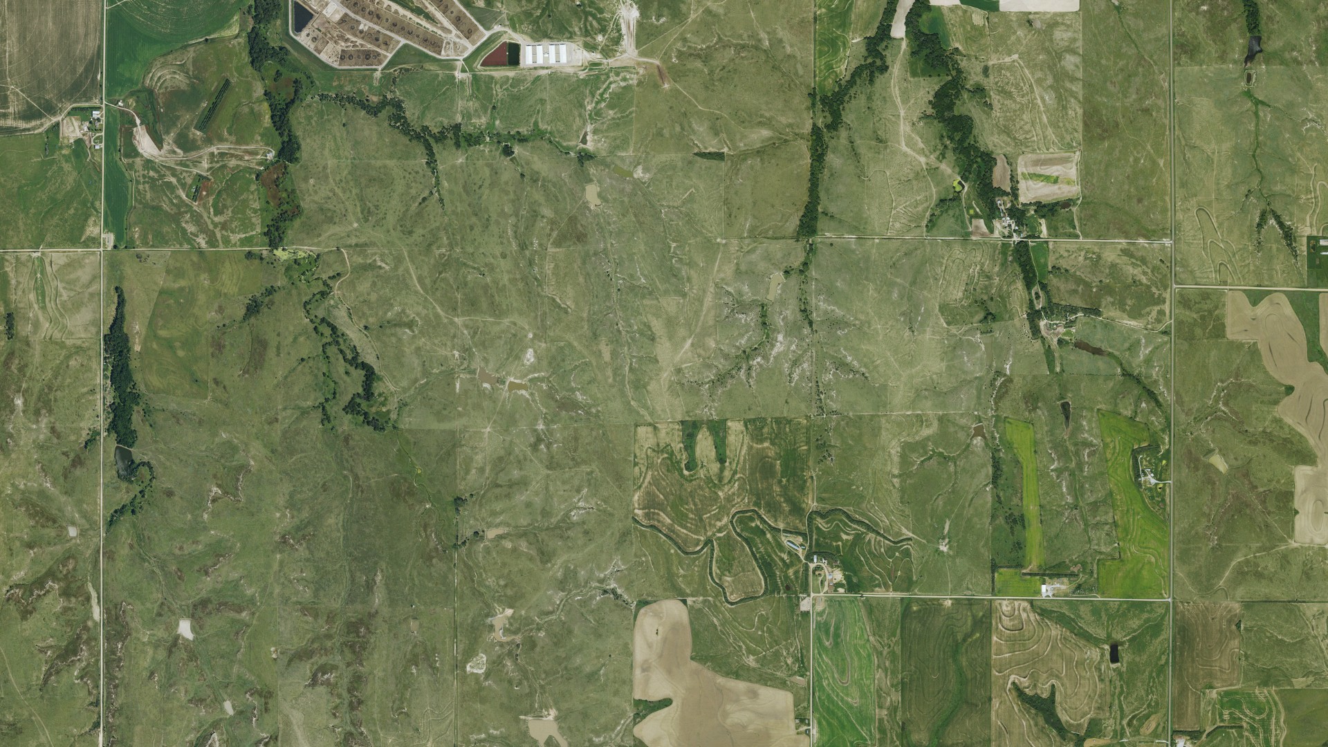 Aerial view of land around Prairie View, Kansas