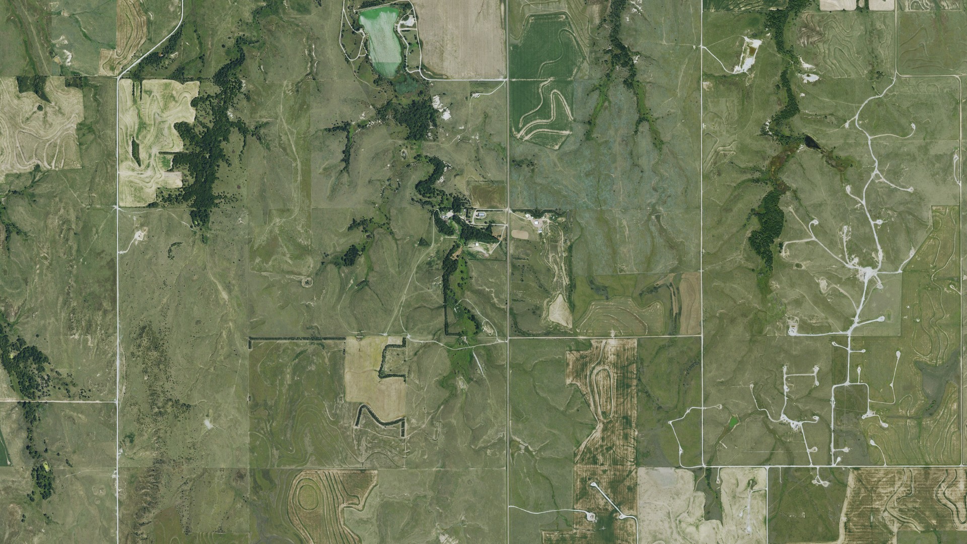 Aerial view of land around Towanda, Kansas