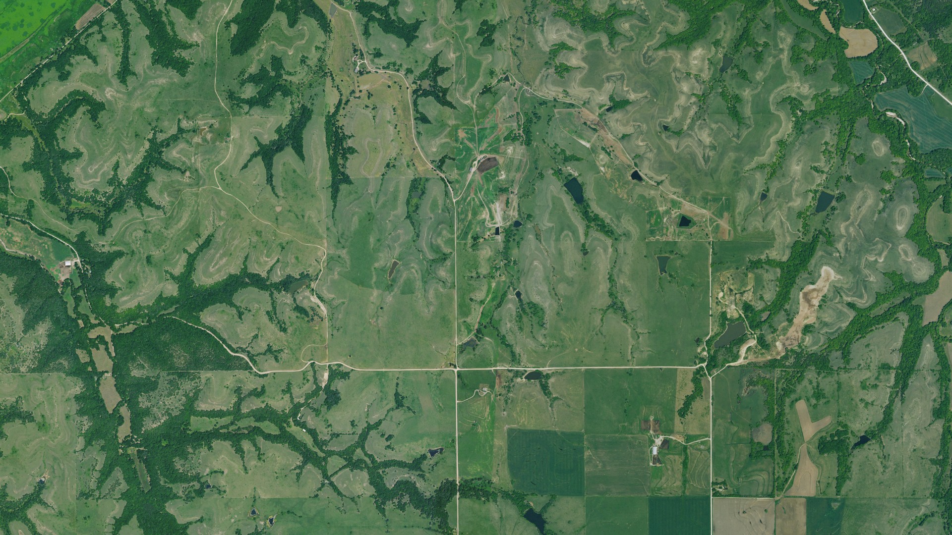 Aerial view of land around Blue Valley, Kansas