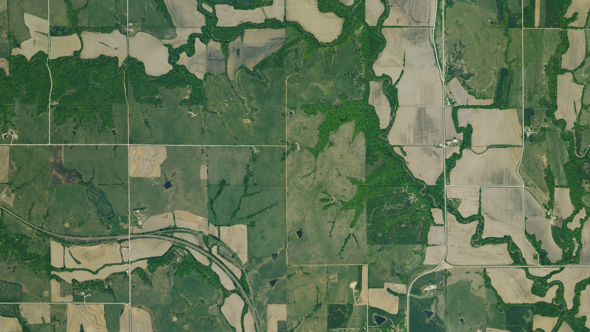 Aerial view of land around Mill Creek, Kansas