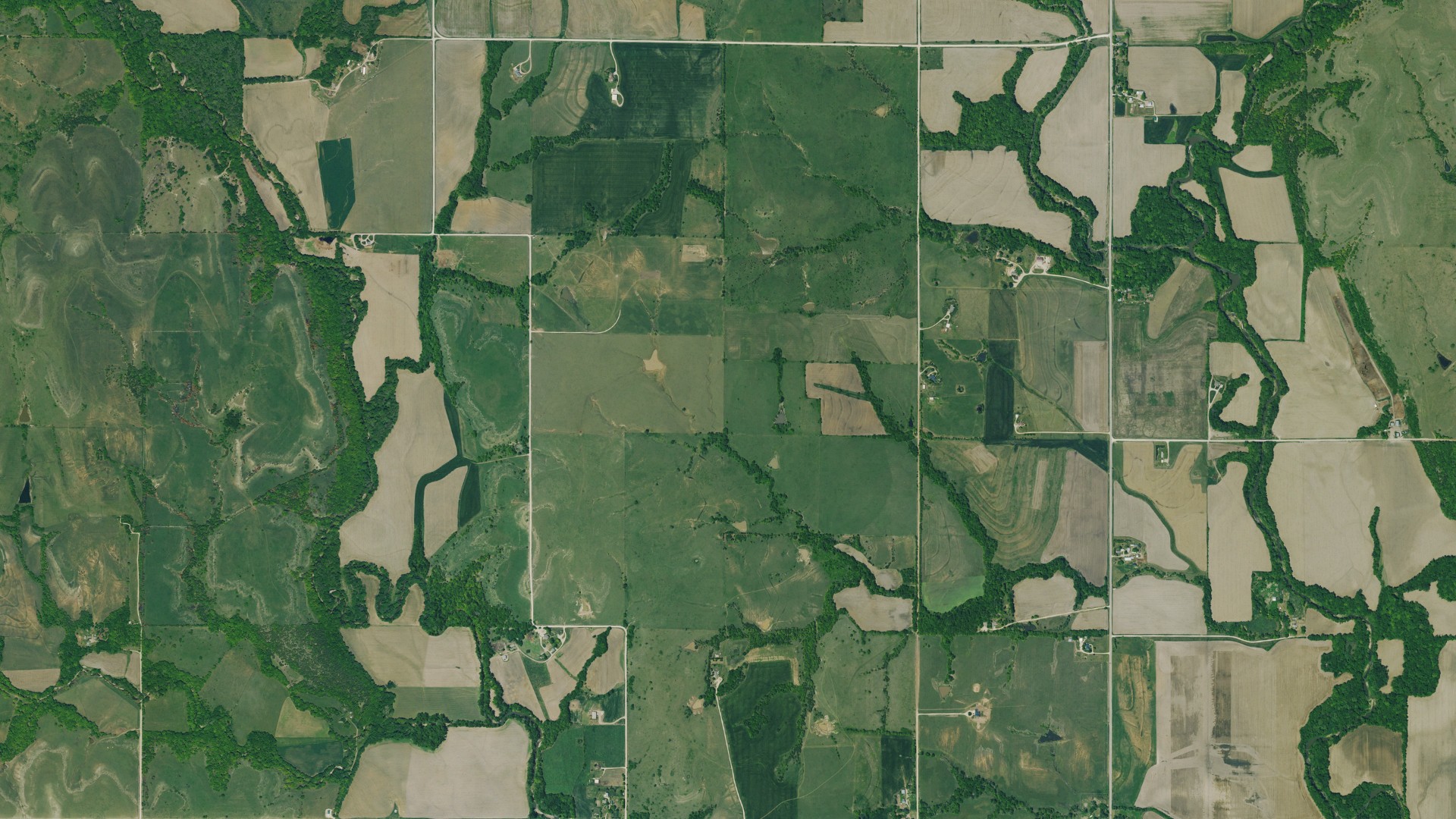 Aerial view of land around Pottawatomie, Kansas