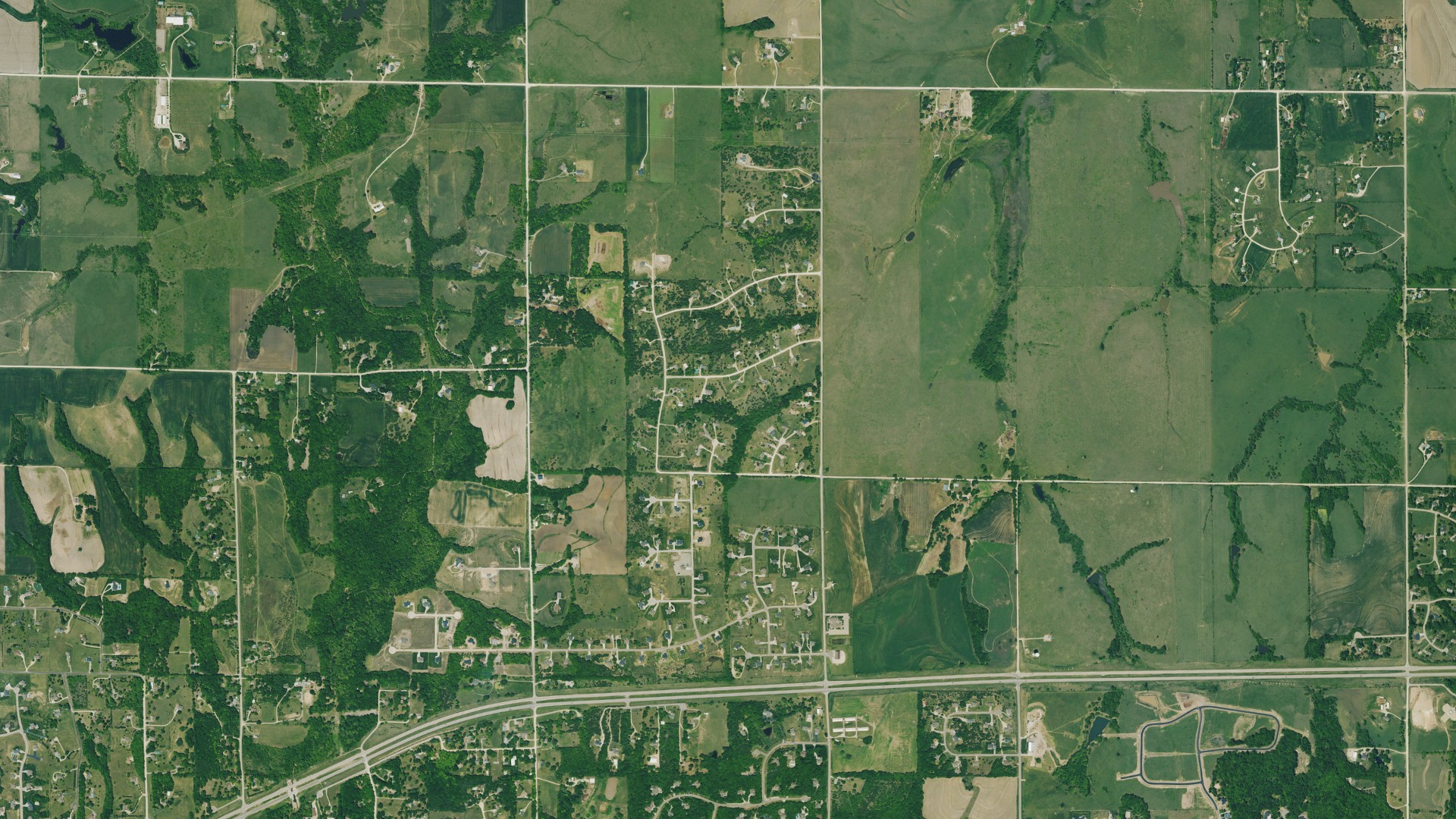 Aerial view of land around St. George, Kansas