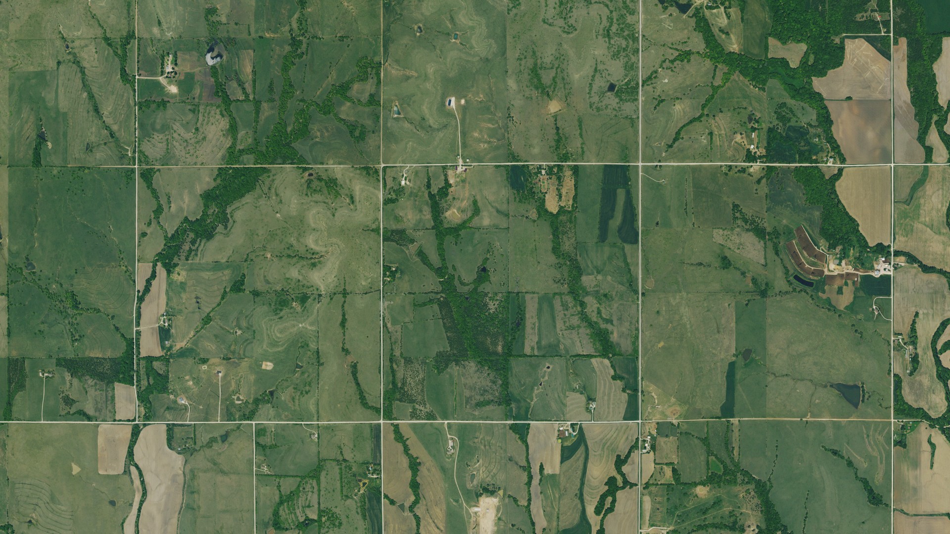 Aerial view of land around Union, Kansas