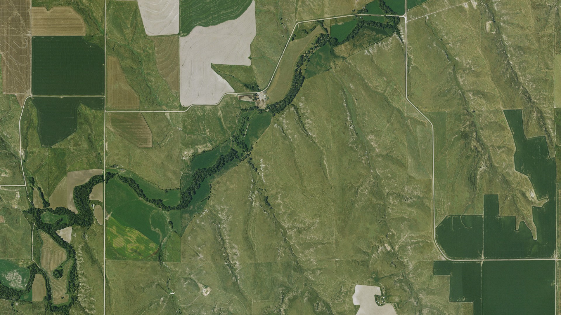 Aerial view of land around Jefferson, Kansas