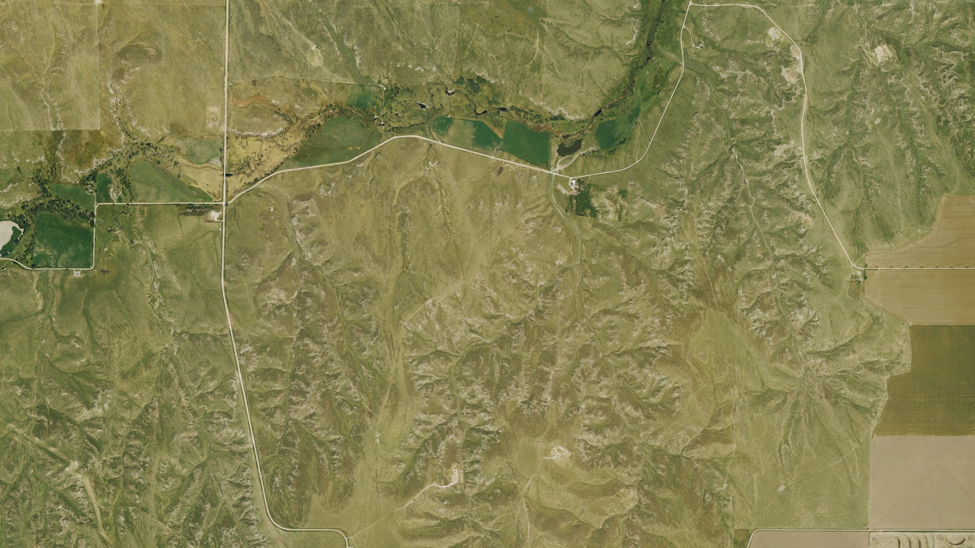 Aerial view of land around Mirage, Kansas
