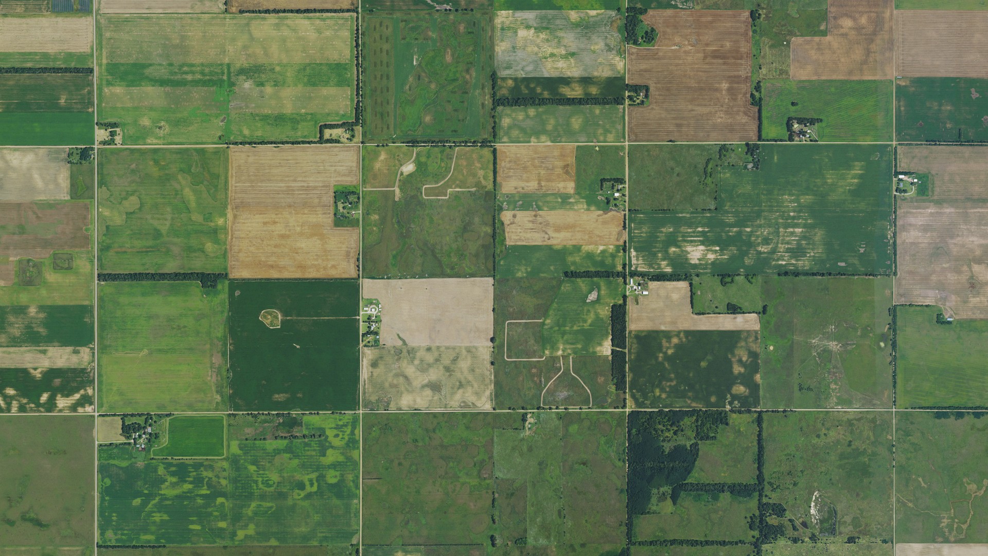 Aerial view of land around Huntsville, Kansas
