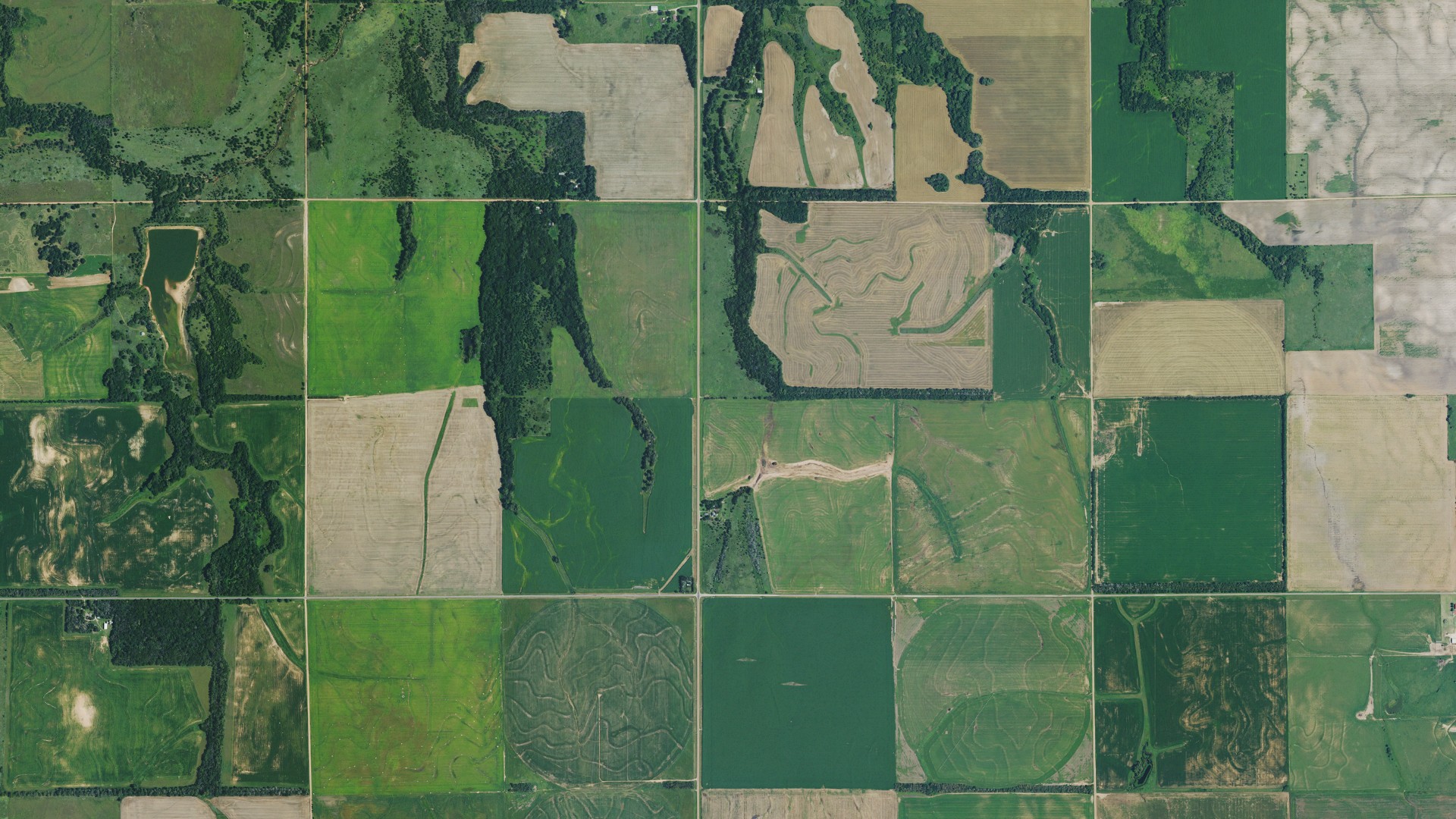 Natural-color aerial photograph of land around Loda, Kansas