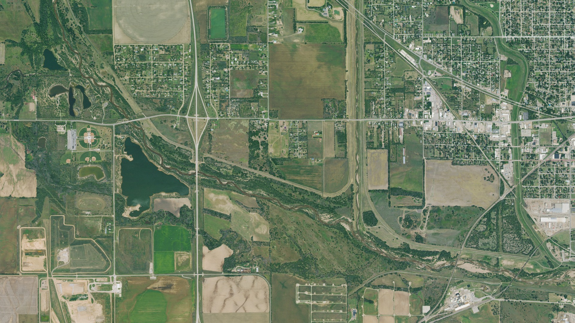 Aerial view of land around Reno, Kansas