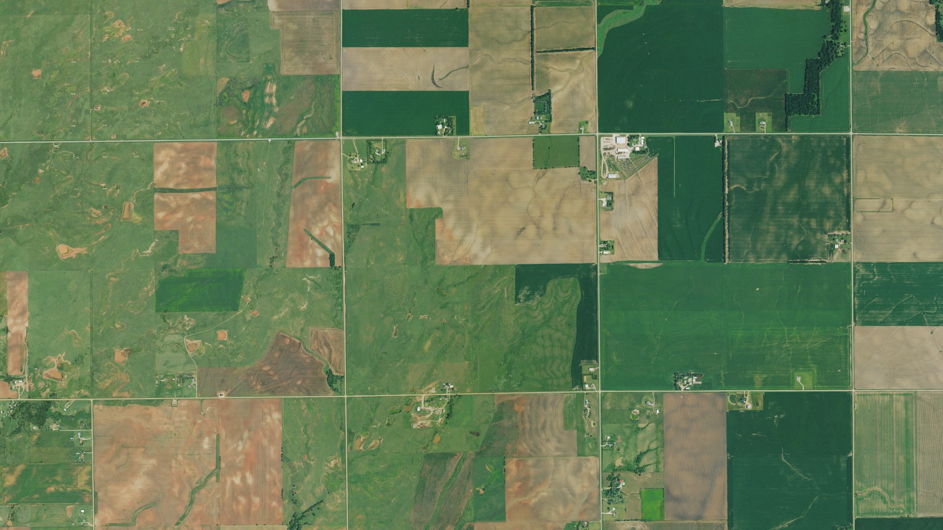 Aerial view of land around Sumner, Kansas