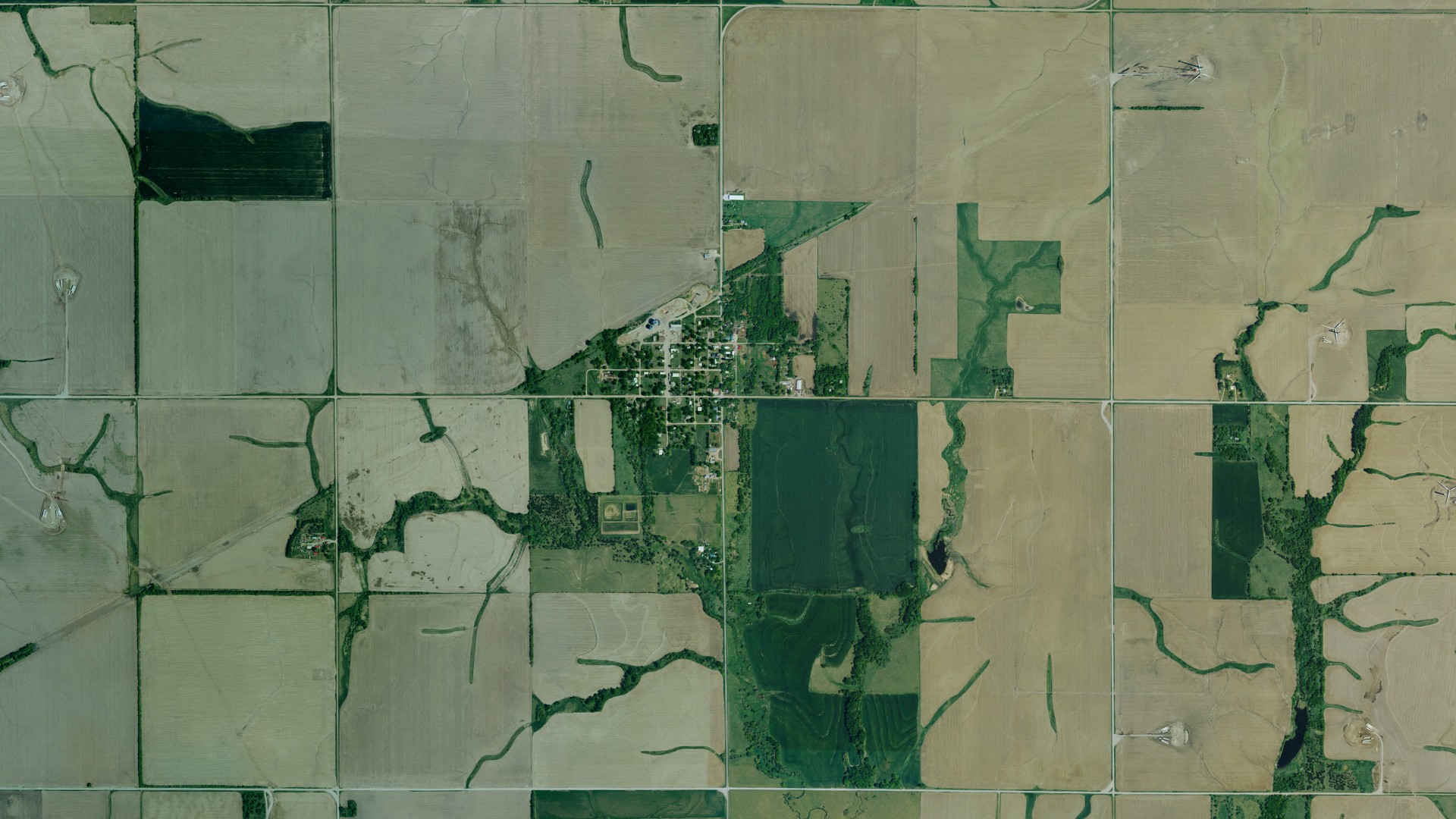 Aerial view of land around Albion, Kansas