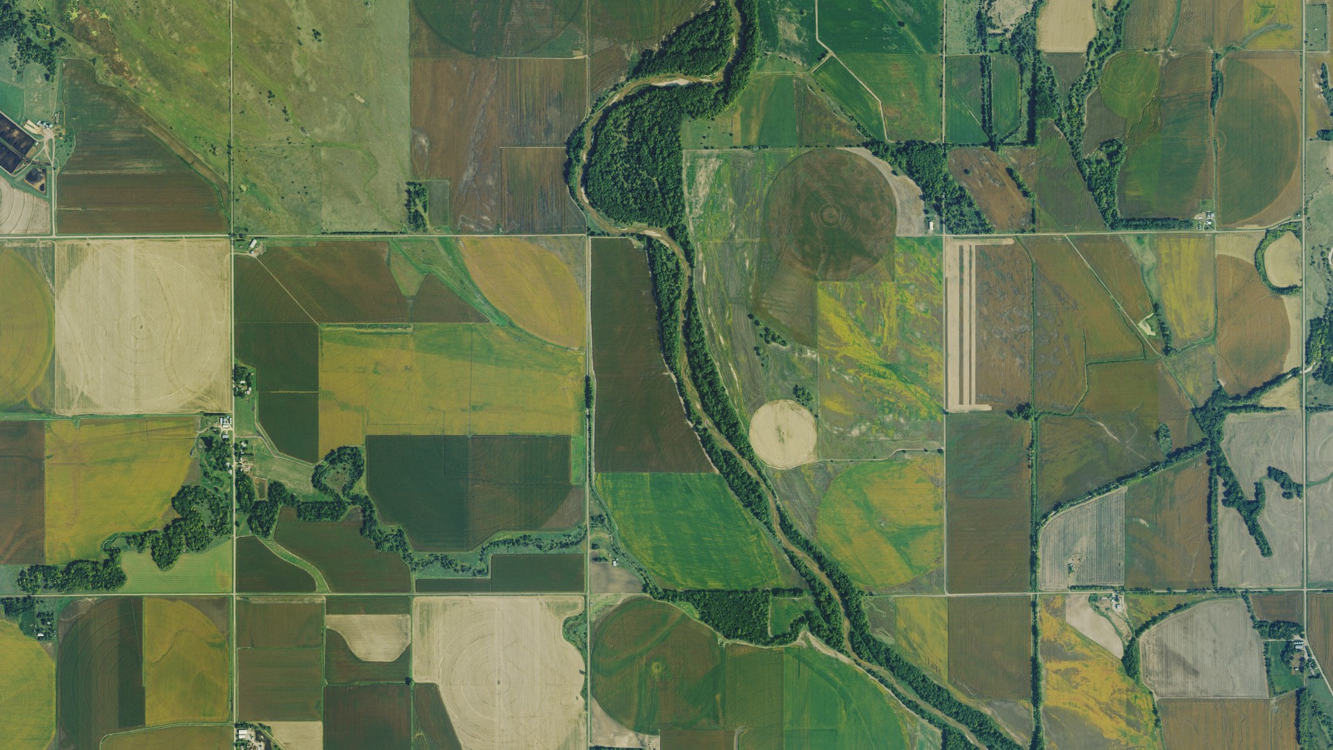 Aerial view of land around Big Bend, Kansas