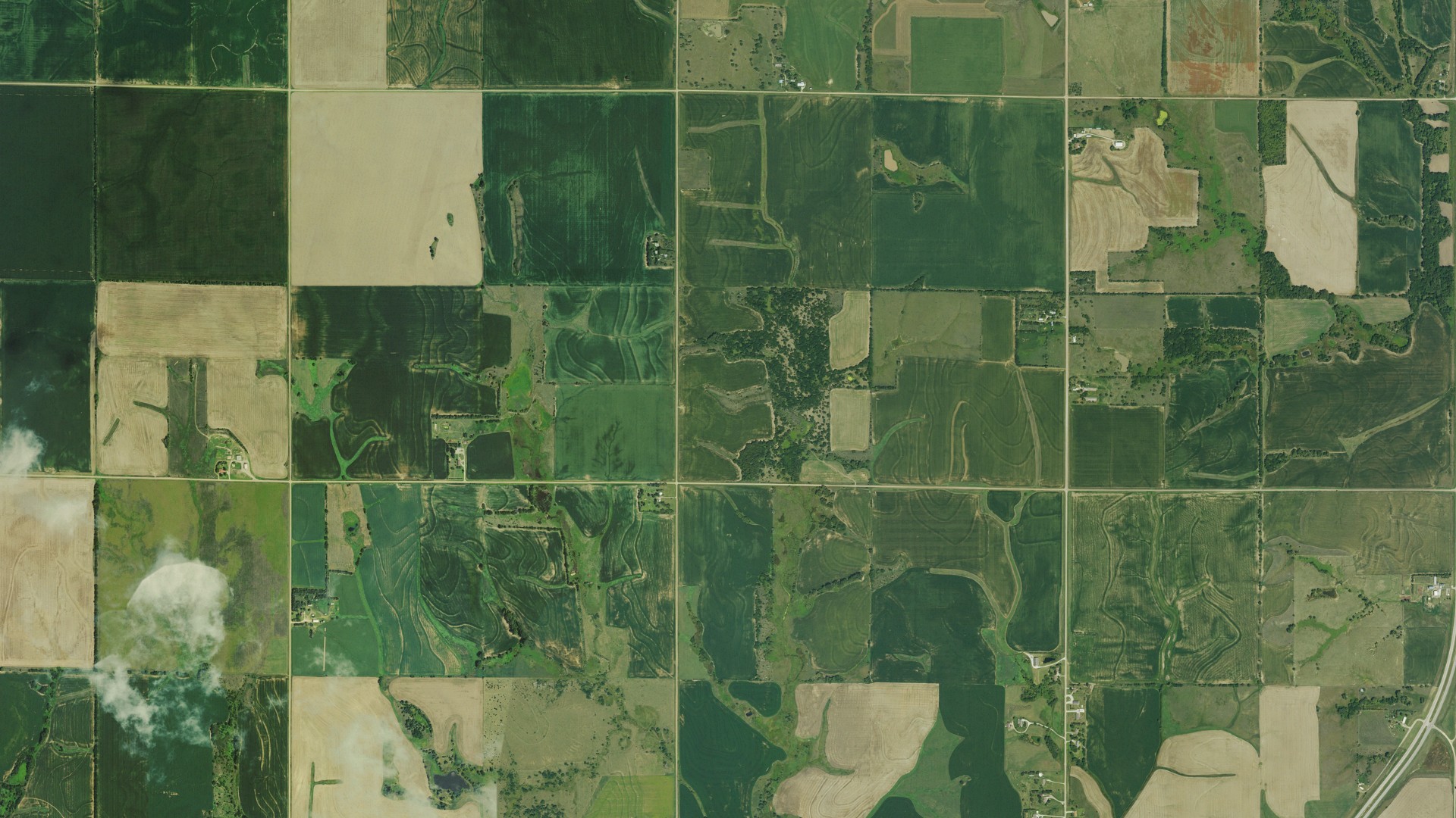 Aerial view of land around Freedom, Kansas
