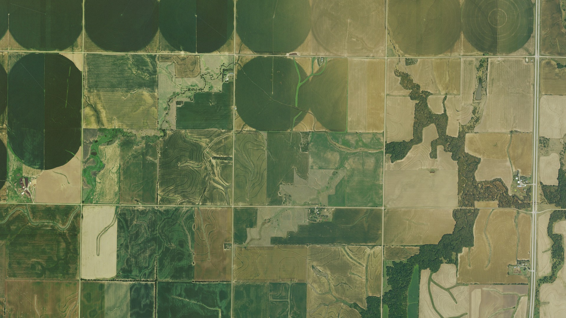 Aerial view of land around Liberty, Kansas