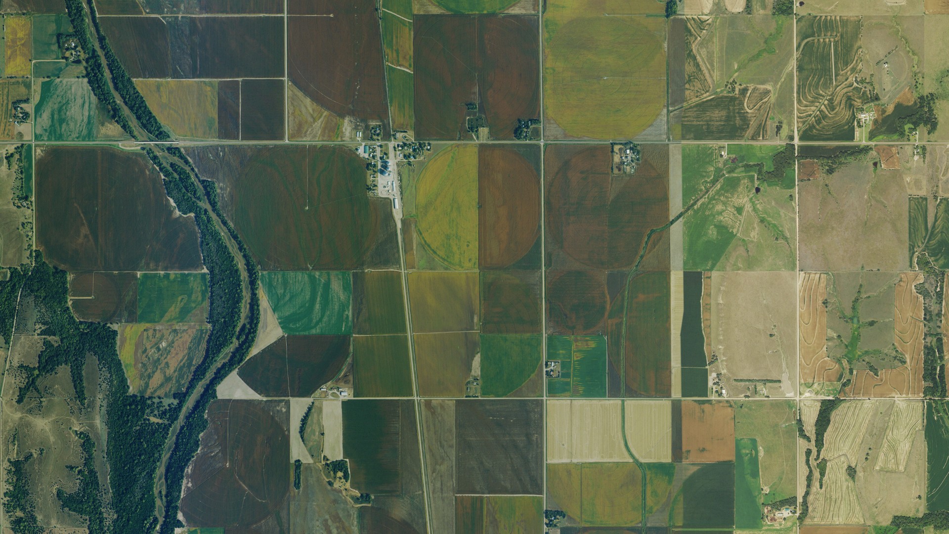 Aerial view of land around Norway, Kansas