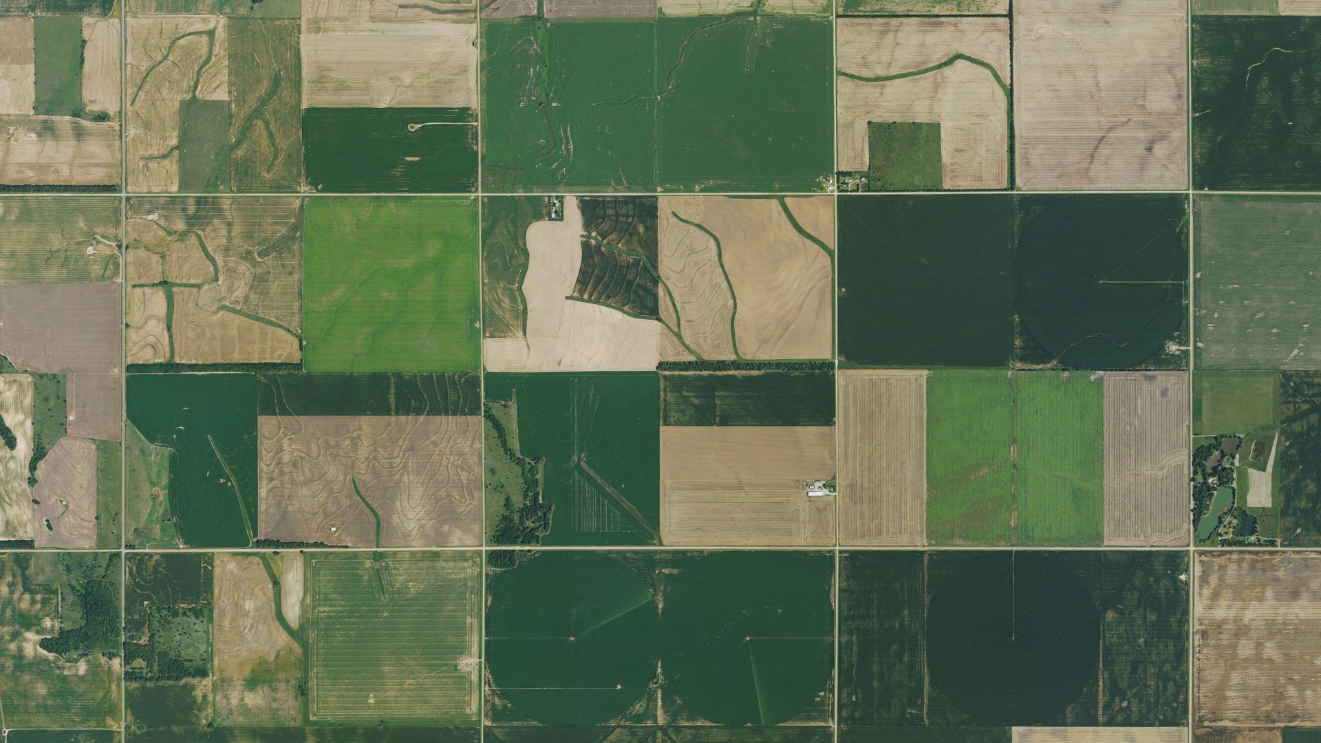 Aerial view of land around Center, Kansas