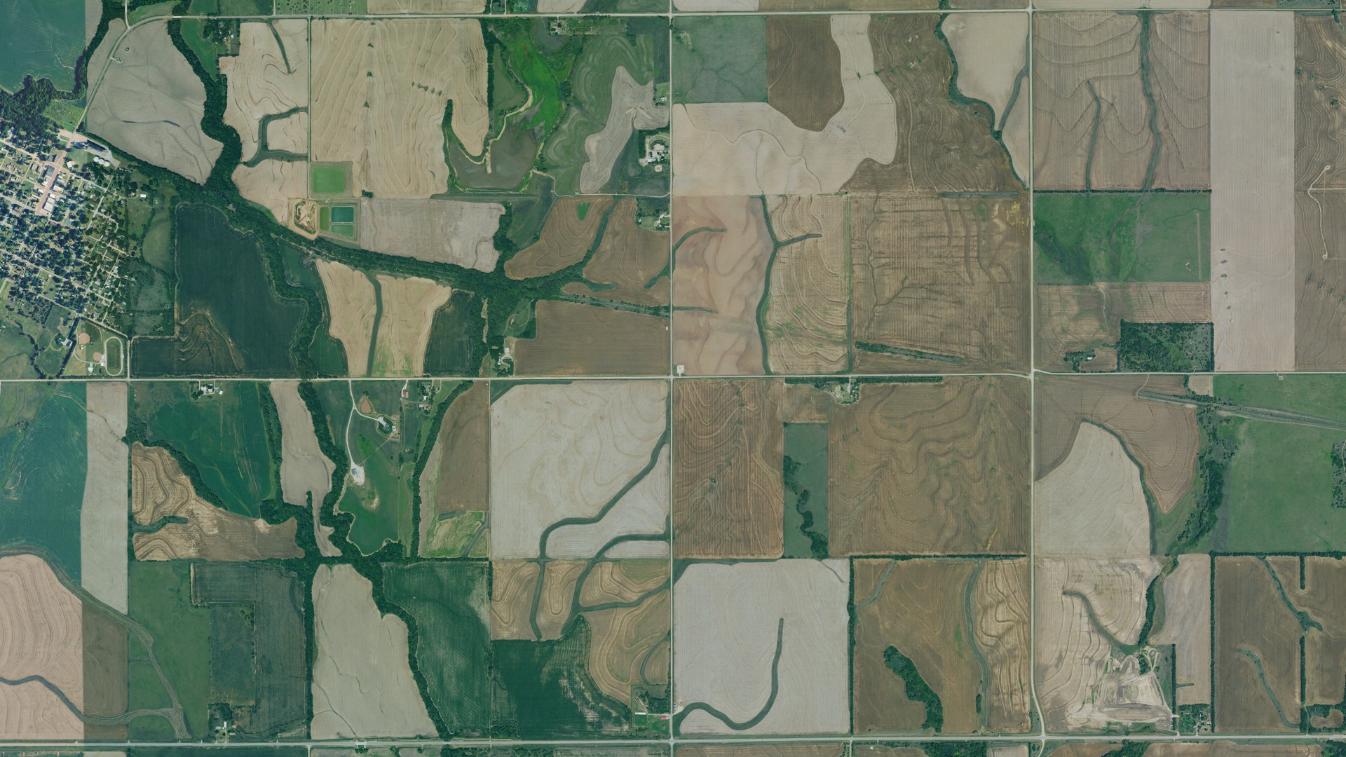 Aerial view of land around Union, Kansas