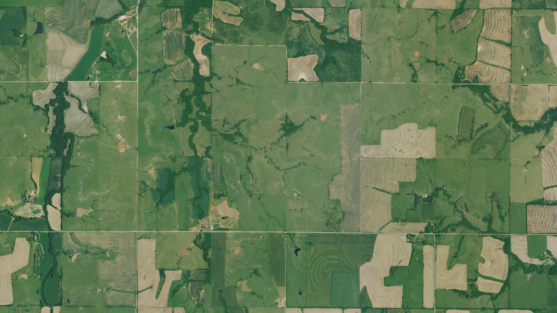 Aerial view of land around Fancy Creek, Kansas