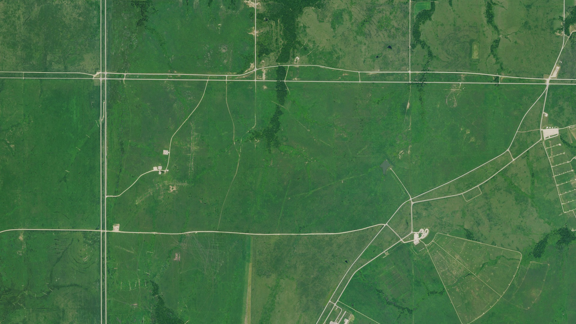 Aerial view of land around Madison, Kansas