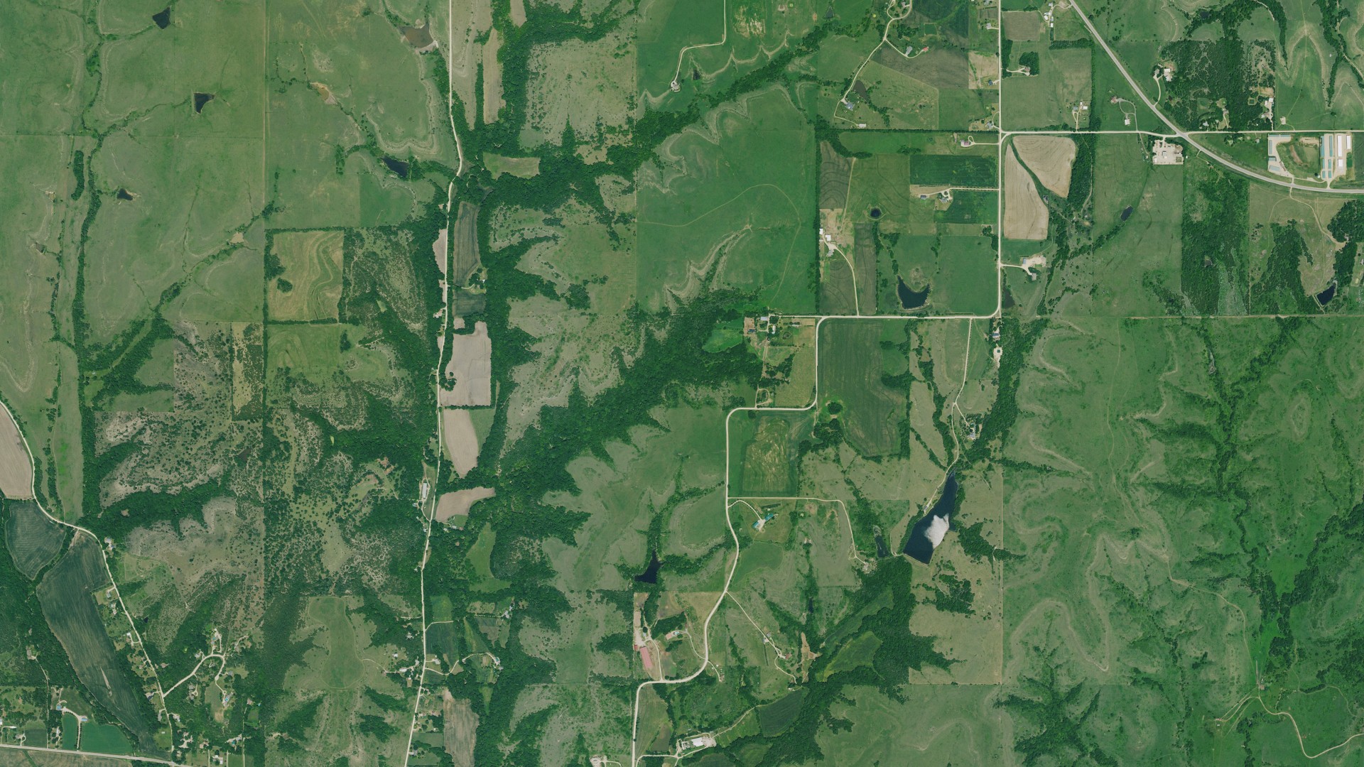 Aerial view of land around Wildcat, Kansas