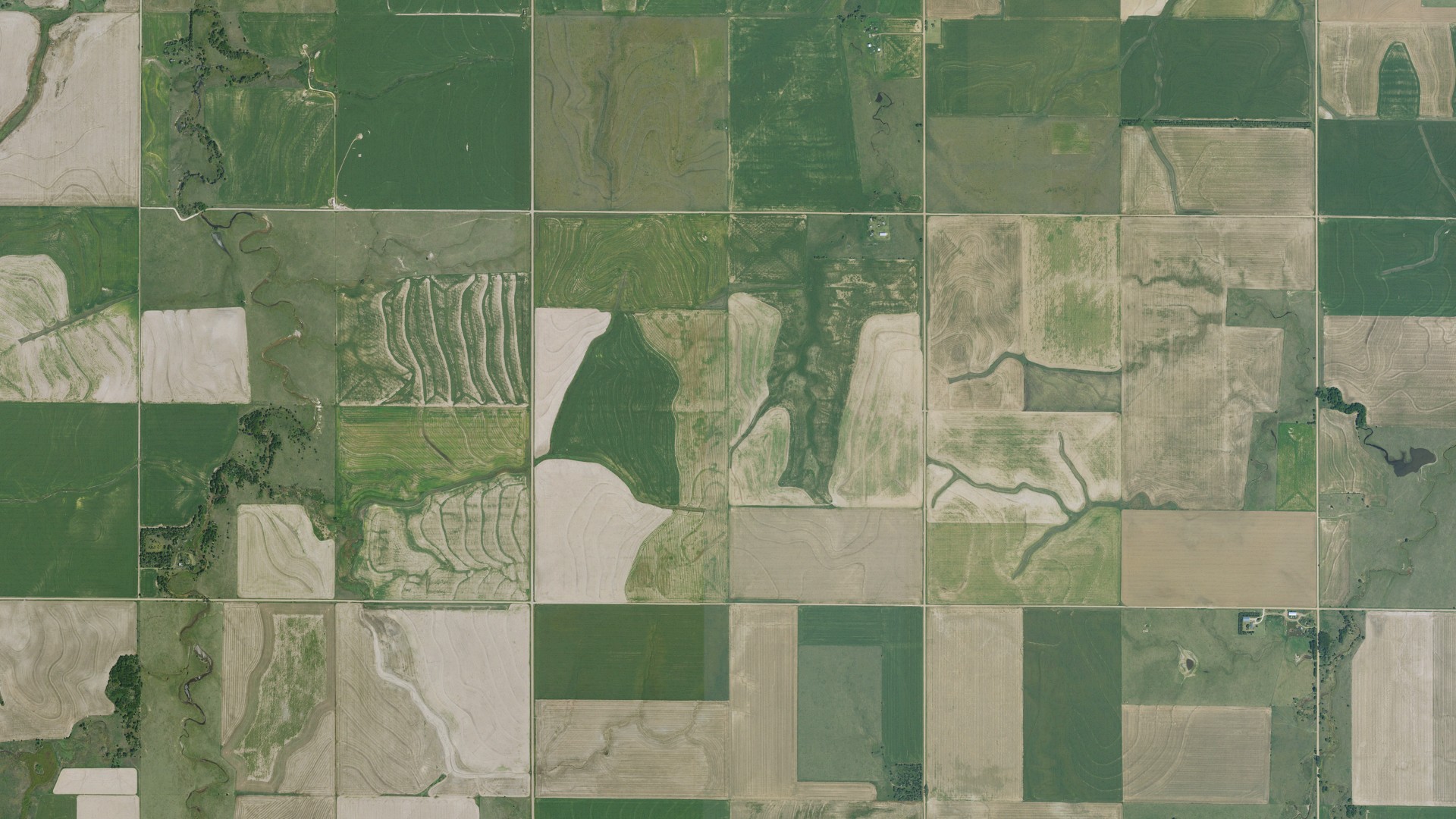 Aerial view of land around Illinois, Kansas