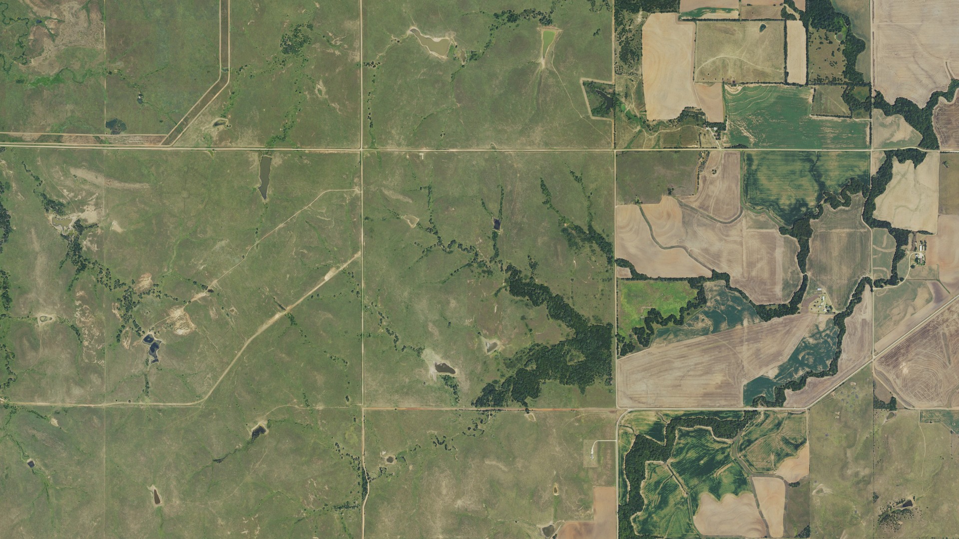 Aerial view of land around Falun, Kansas