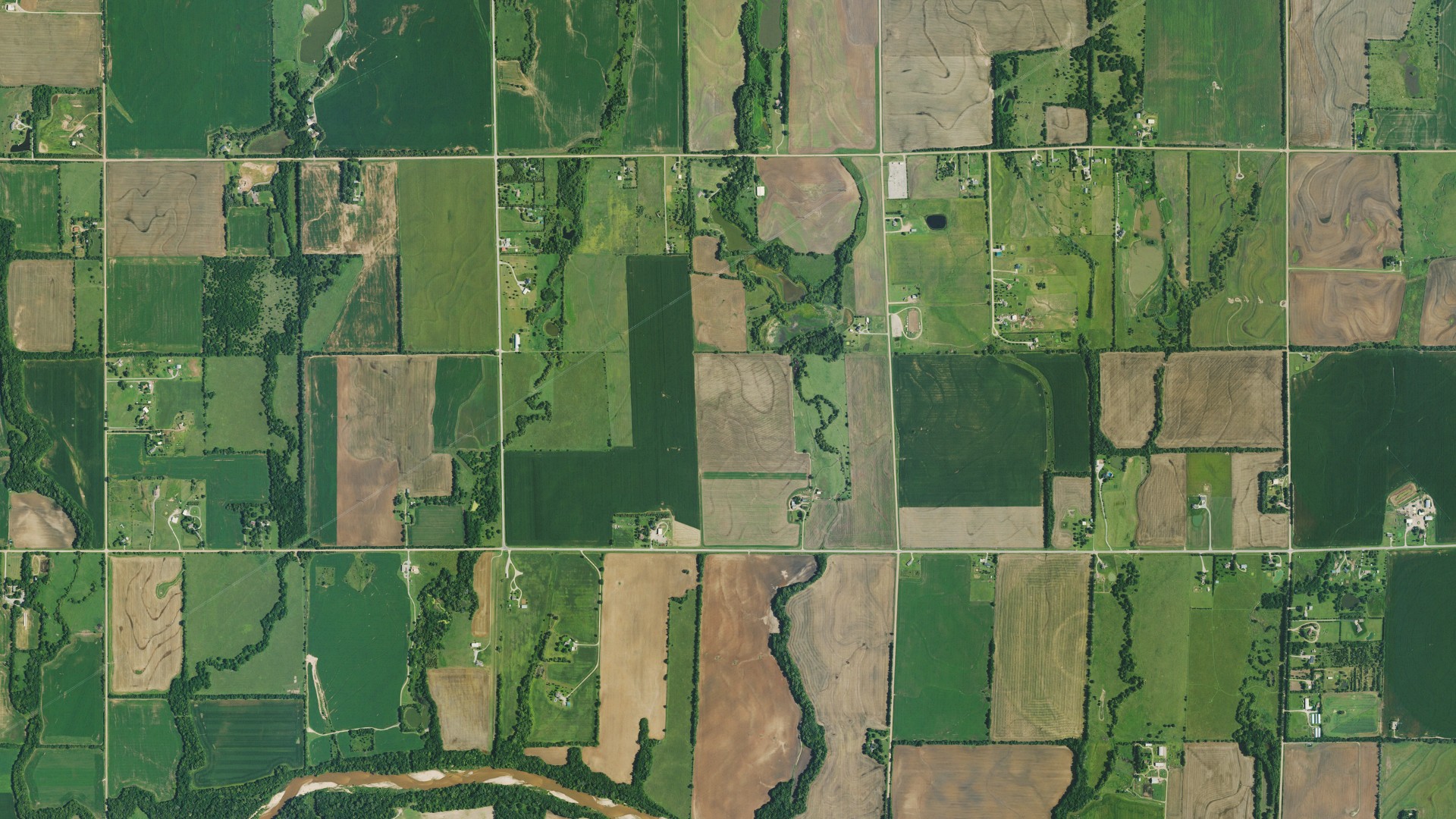 Natural-color aerial photograph of land around Ninnescah, Kansas