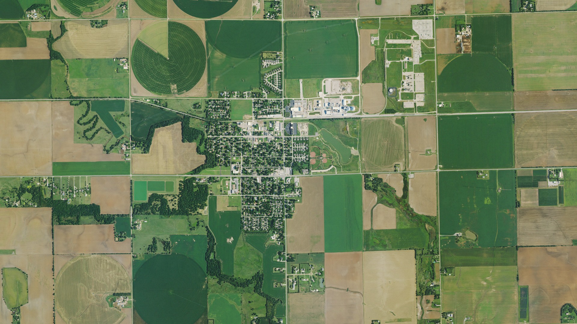Aerial view of land around Union, Kansas