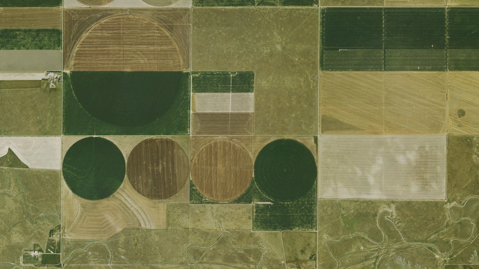 Aerial view of land around McPherson, Kansas