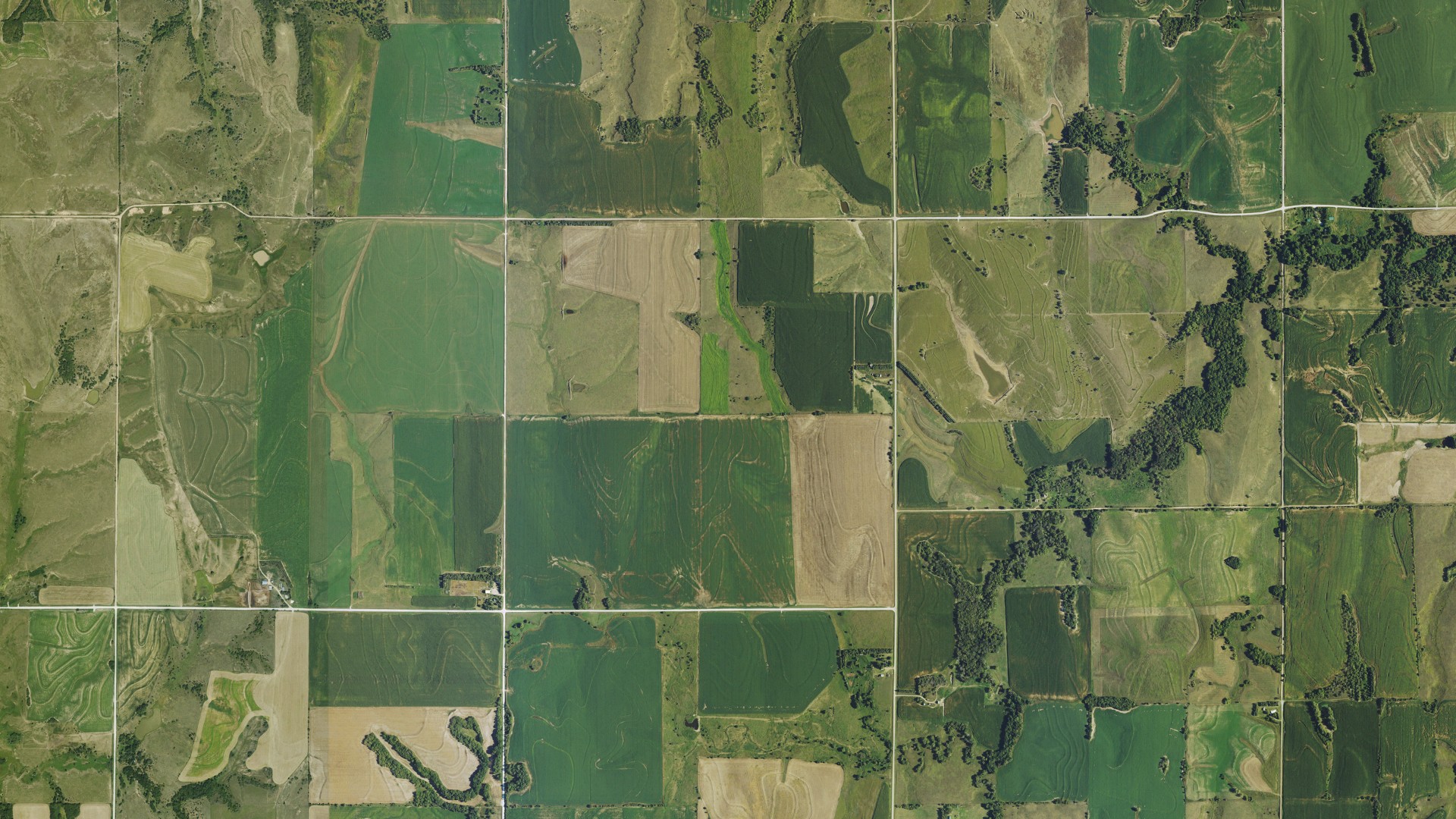 Natural-color aerial photograph of land around Beaver, Kansas