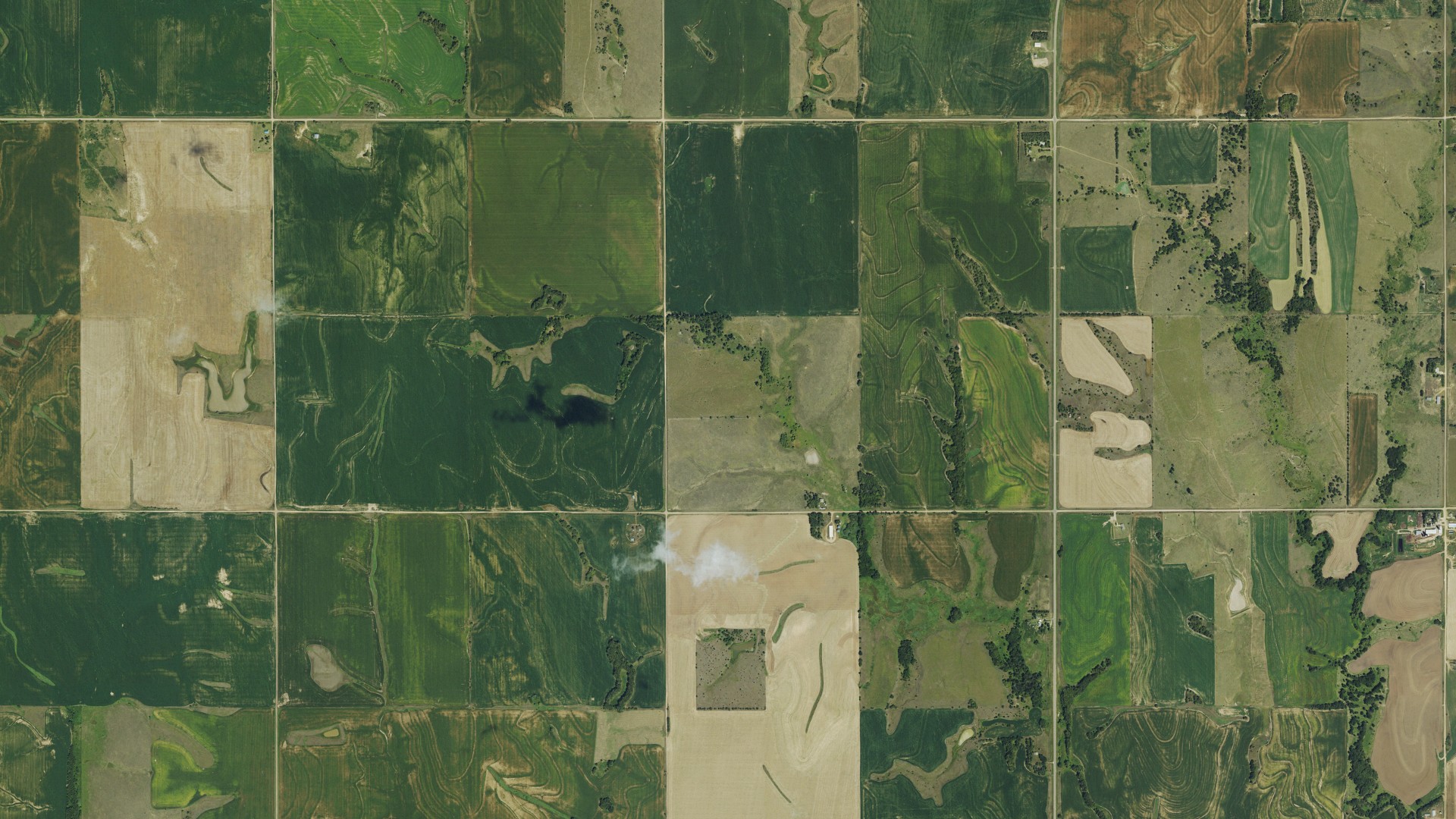 Natural-color aerial photograph of land around Logan, Kansas