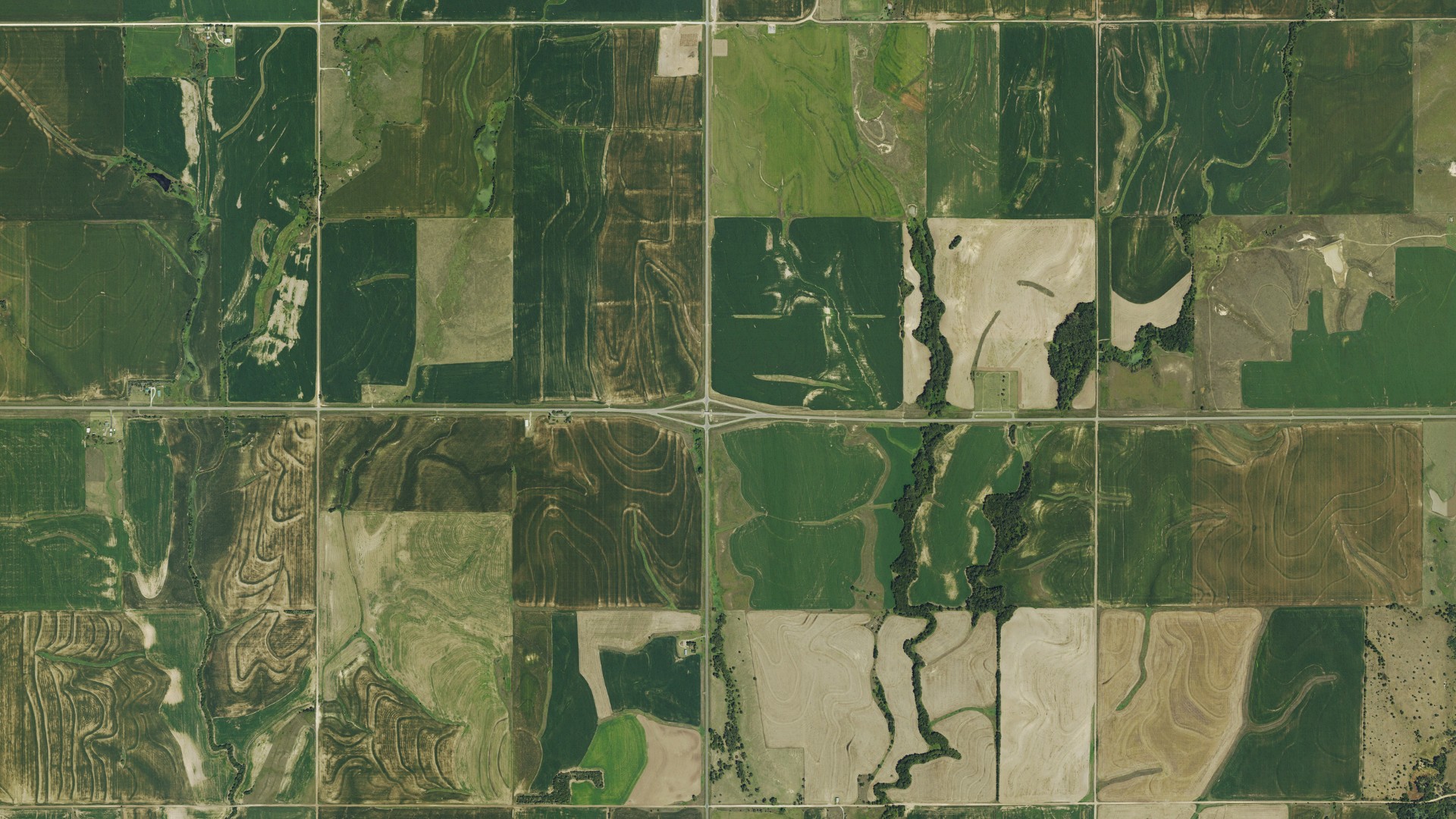 Aerial view of land around Oak, Kansas