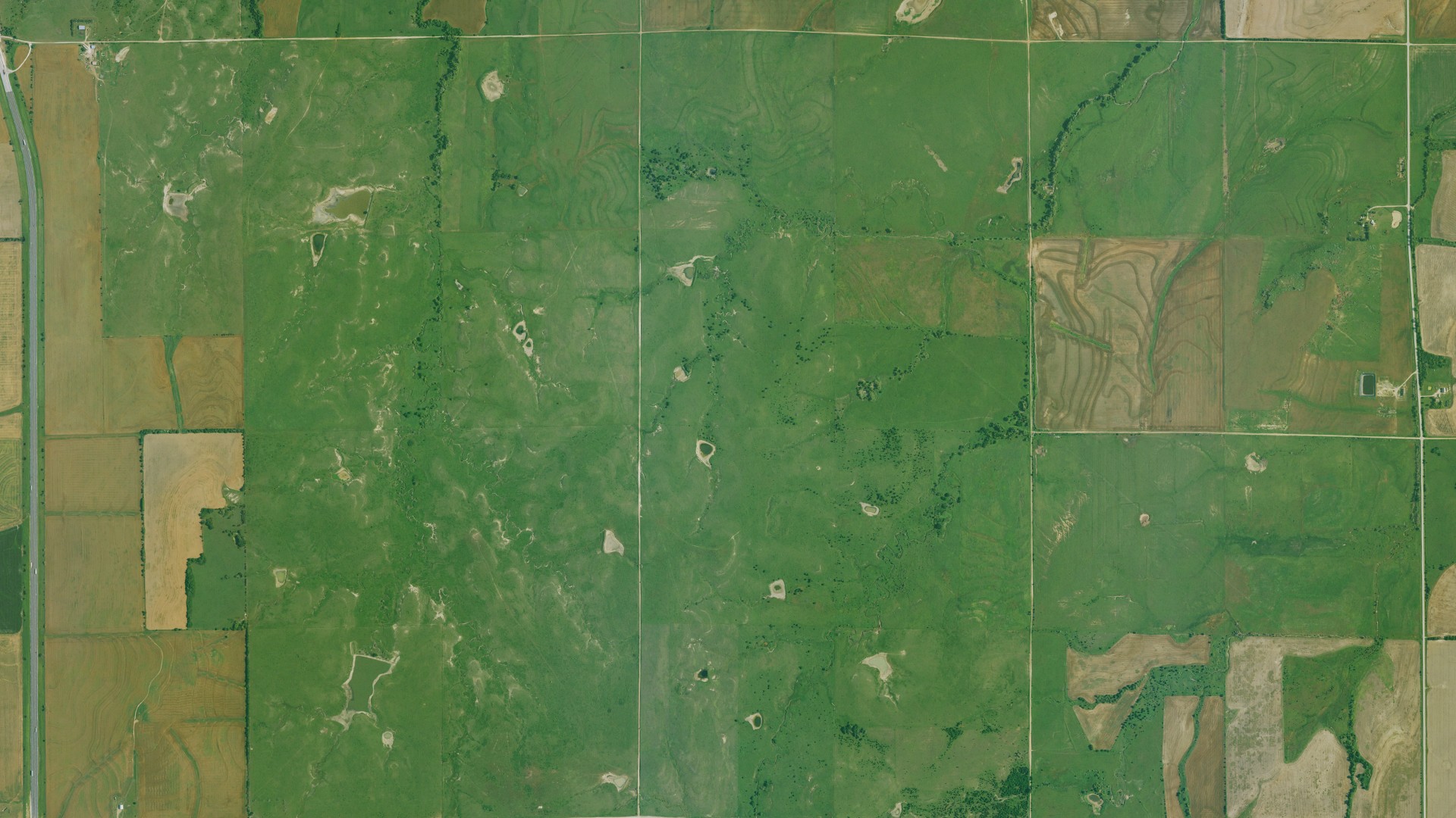 Aerial view of land around Greene, Kansas