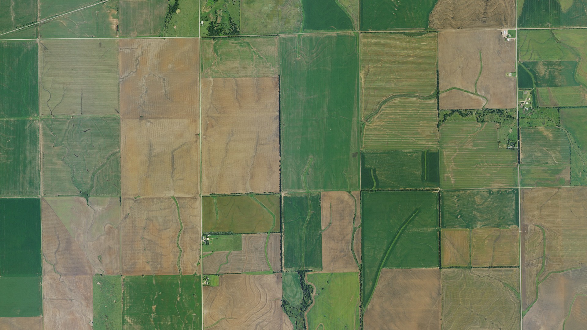 Aerial view of land around Illinois, Kansas