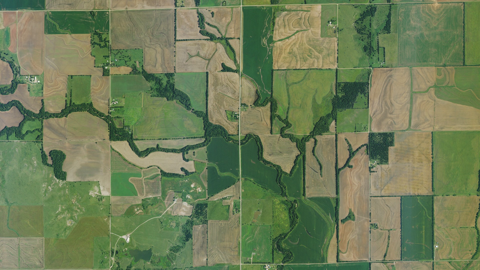 Aerial view of land around Sumner, Kansas