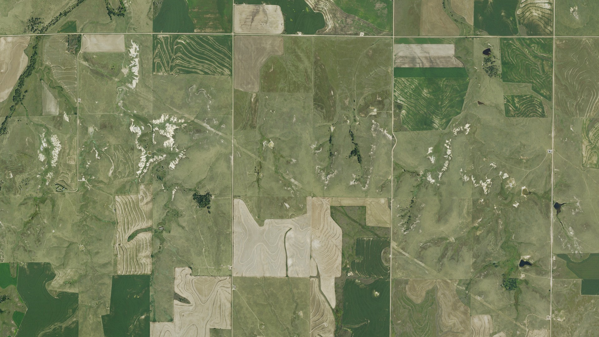Aerial view of land around Ogallah, Kansas