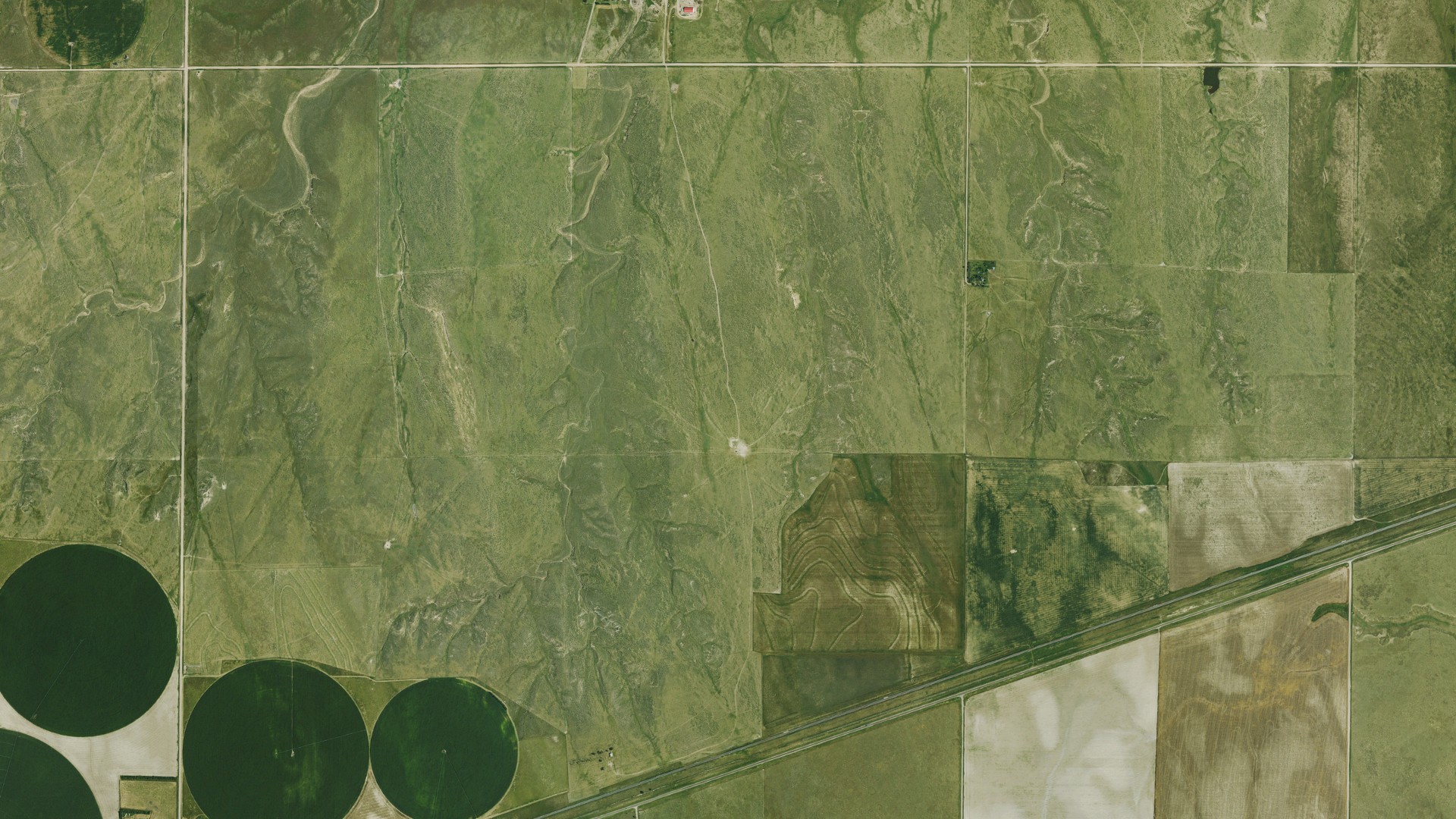 Aerial view of land around Weskan, Kansas